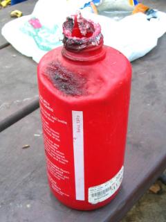 Burned fuel bottle