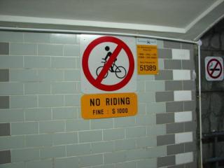 No biking through tunnel sign in Singapore